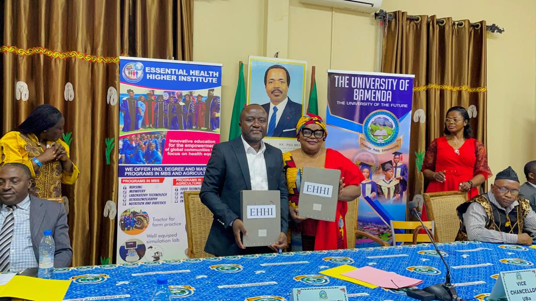 EHHI and University of Bamenda leadership signing the partnership MOU